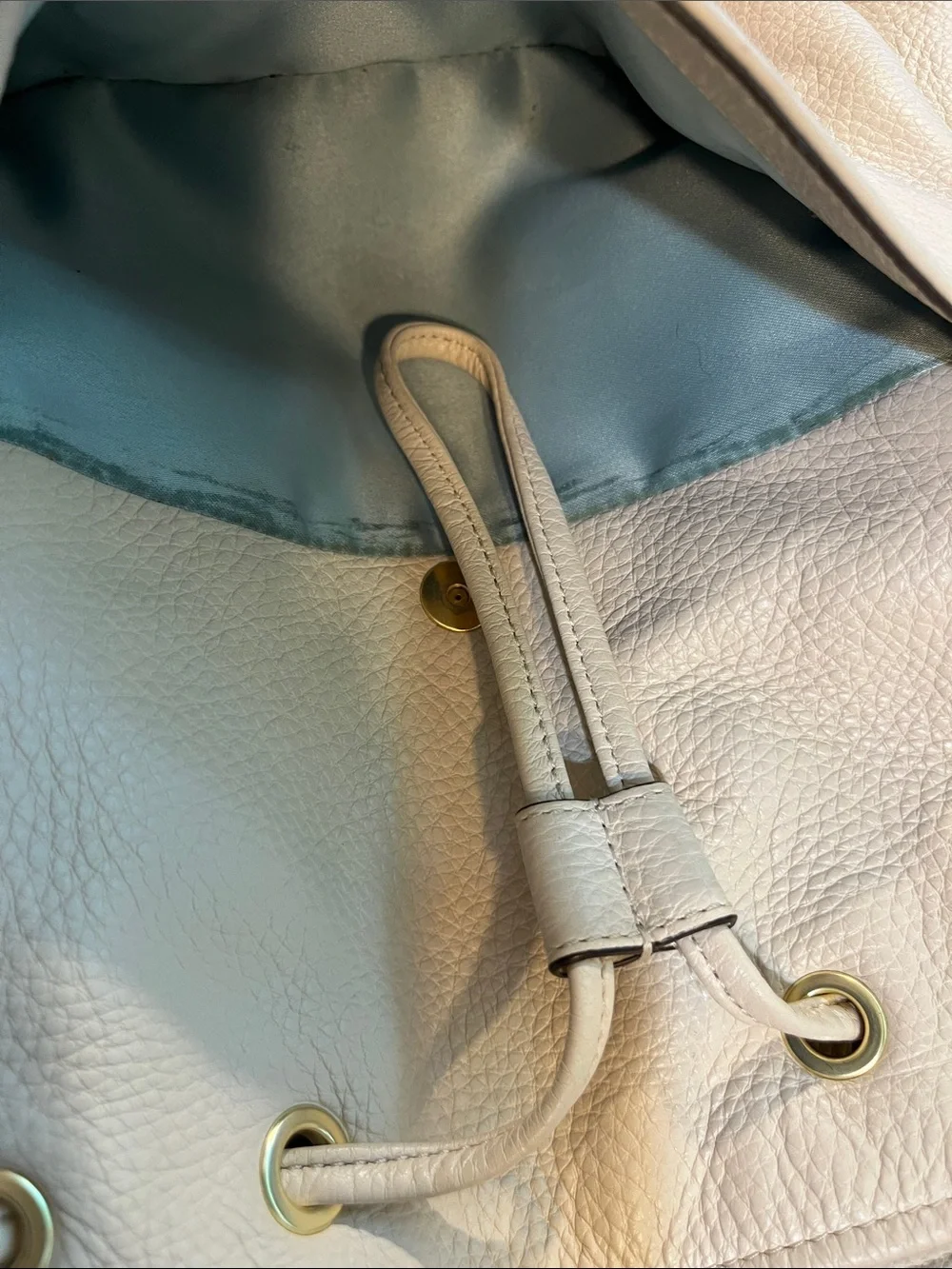 Coach Cream Leather Drawstring Shoulder Bag with Tassel